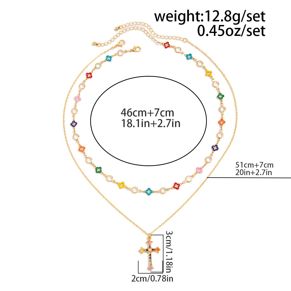 Trendy 2pcs Rhinestone Inlaid Cross Pendant Crystal Chain Necklace Set - ArtGalleryZen
