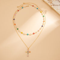 Thumbnail for Trendy 2pcs Rhinestone Inlaid Cross Pendant Crystal Chain Necklace Set - ArtGalleryZen