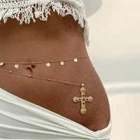 Thumbnail for Trendy 2pcs Rhinestone Inlaid Cross Pendant Sequin Tassel Belly Chain Set - ArtGalleryZen