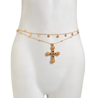 Thumbnail for Trendy 2pcs Rhinestone Inlaid Cross Pendant Sequin Tassel Belly Chain Set - ArtGalleryZen