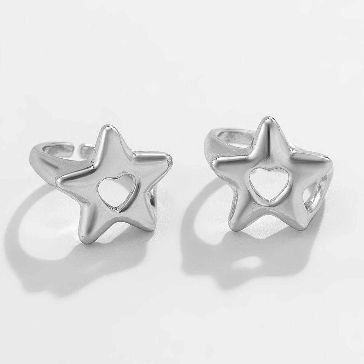 Trendy 2Pcs Star Hollow Heart Open Ring Set - ArtGalleryZen