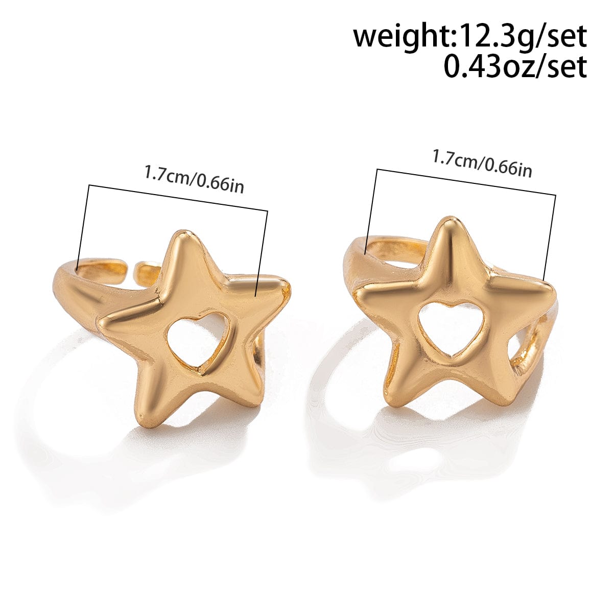 Trendy 2Pcs Star Hollow Heart Open Ring Set