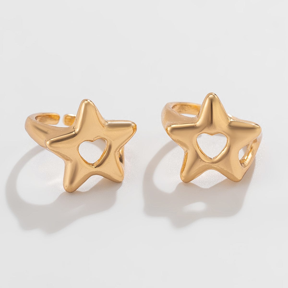 Trendy 2Pcs Star Hollow Heart Open Ring Set