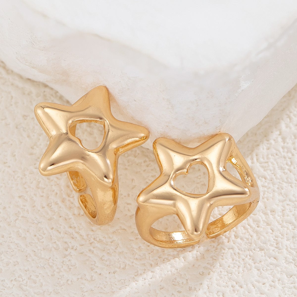 Trendy 2Pcs Star Hollow Heart Open Ring Set