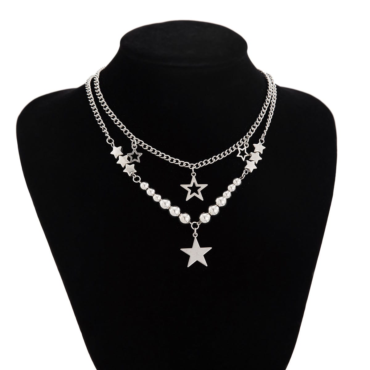 Trendy 2pcs Star Tassel Ball Curb Chain Necklace Set