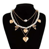 Thumbnail for Trendy 3pcs Bowknot Heart Pendant Pearl Chain Necklace Set - ArtGalleryZen
