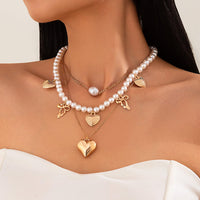 Thumbnail for Trendy 3pcs Bowknot Heart Pendant Pearl Chain Necklace Set - ArtGalleryZen