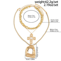 Thumbnail for Trendy 3pcs Pearl Inlaid Cross Irregular Hoop Pendant Beaded Chain Necklace Set - ArtGalleryZen