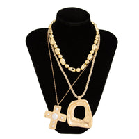Thumbnail for Trendy 3pcs Pearl Inlaid Cross Irregular Hoop Pendant Beaded Chain Necklace Set - ArtGalleryZen