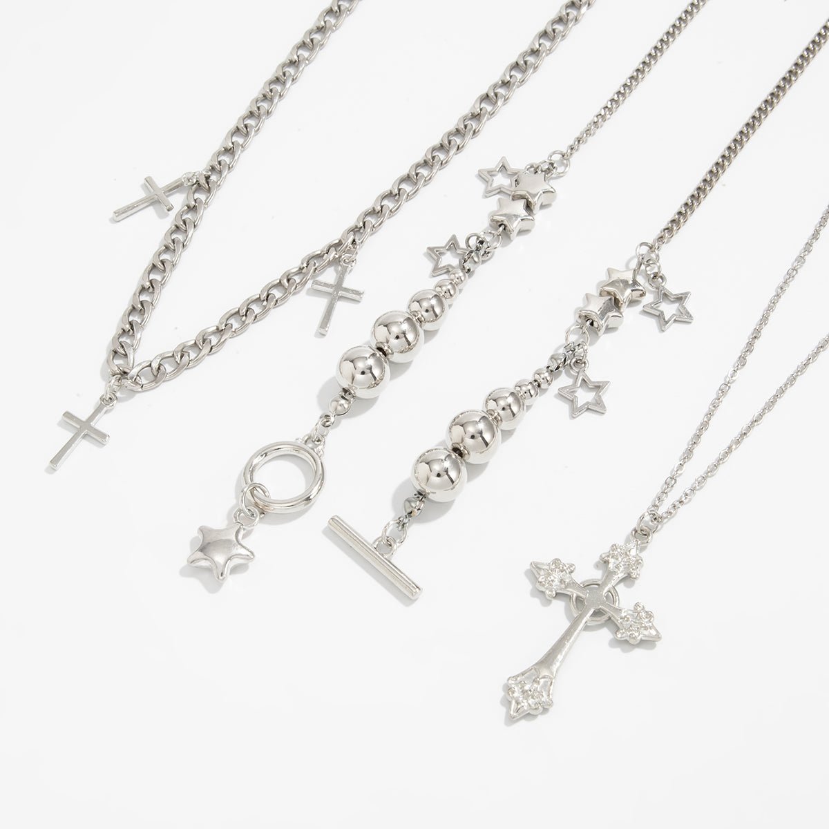 Trendy 3pcs Toggle Clasp Cross Star Pendant Necklace Set - ArtGalleryZen