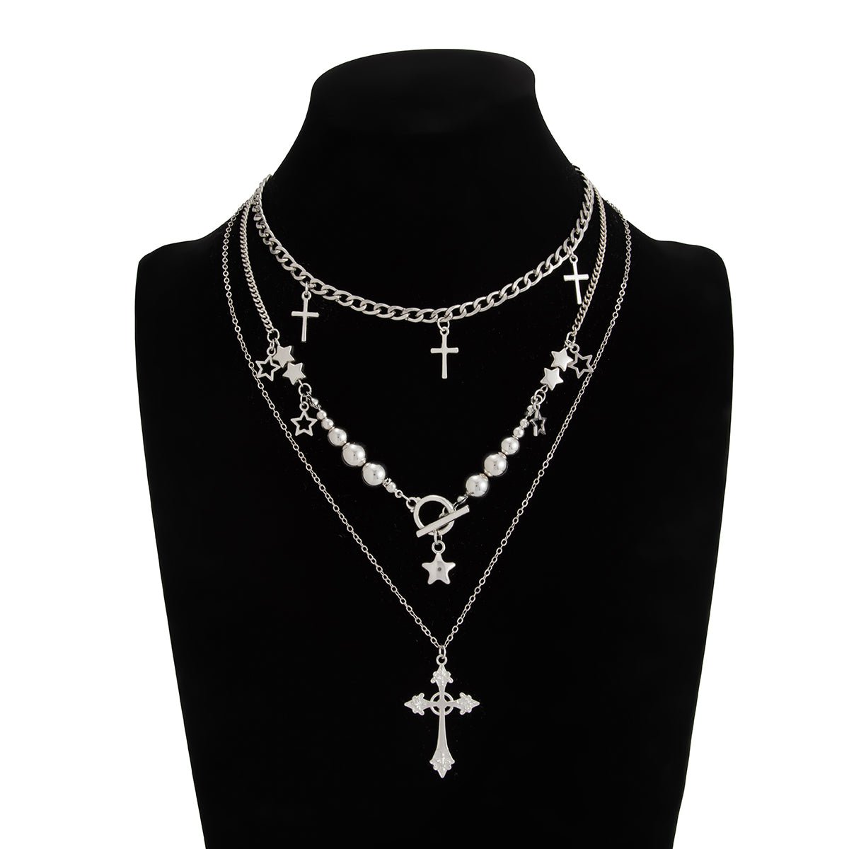 Trendy 3pcs Toggle Clasp Cross Star Pendant Necklace Set - ArtGalleryZen