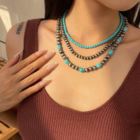 Thumbnail for Trendy 3pcs Turquoise Beaded Chain Necklace Set - ArtGalleryZen