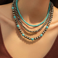 Thumbnail for Trendy 3pcs Turquoise Beaded Chain Necklace Set - ArtGalleryZen