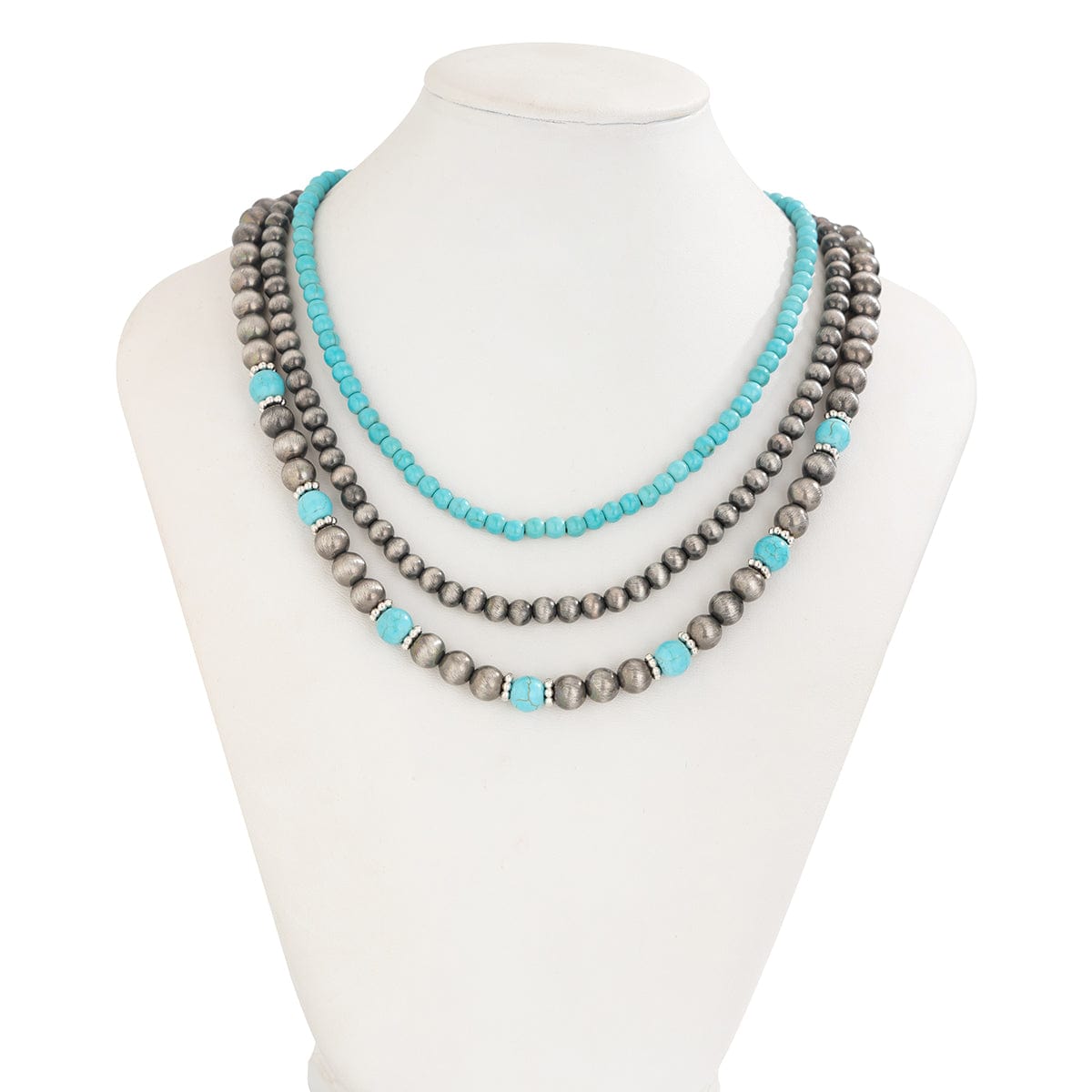 Trendy 3pcs Turquoise Beaded Chain Necklace Set - ArtGalleryZen