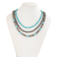 Thumbnail for Trendy 3pcs Turquoise Beaded Chain Necklace Set - ArtGalleryZen