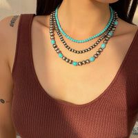 Thumbnail for Trendy 3pcs Turquoise Beaded Chain Necklace Set - ArtGalleryZen
