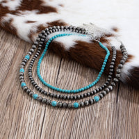 Thumbnail for Trendy 3pcs Turquoise Beaded Chain Necklace Set - ArtGalleryZen