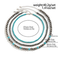 Thumbnail for Trendy 3pcs Turquoise Beaded Chain Necklace Set - ArtGalleryZen