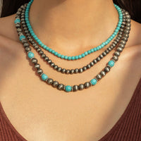 Thumbnail for Trendy 3pcs Turquoise Beaded Chain Necklace Set - ArtGalleryZen
