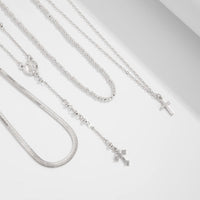 Thumbnail for Trendy 4pc Rhinestone Inlaid Cross Round Disk Pendant Ball Chain Y Necklace Set - ArtGalleryZen