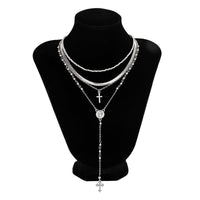 Thumbnail for Trendy 4pc Rhinestone Inlaid Cross Round Disk Pendant Ball Chain Y Necklace Set - ArtGalleryZen