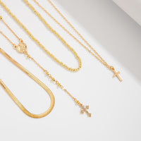 Thumbnail for Trendy 4pc Rhinestone Inlaid Cross Round Disk Pendant Ball Chain Y Necklace Set - ArtGalleryZen