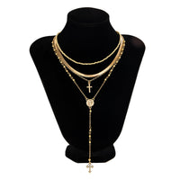 Thumbnail for Trendy 4pc Rhinestone Inlaid Cross Round Disk Pendant Ball Chain Y Necklace Set - ArtGalleryZen