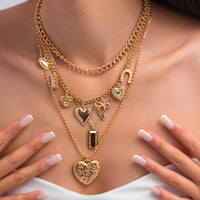 Thumbnail for Trendy 4pcs Bowknot Heart Rose Pendant Curb Chain Necklace Set - ArtGalleryZen