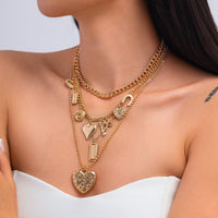 Thumbnail for Trendy 4pcs Bowknot Heart Rose Pendant Curb Chain Necklace Set - ArtGalleryZen