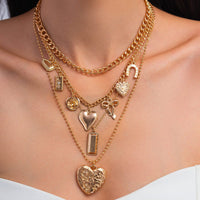 Thumbnail for Trendy 4pcs Bowknot Heart Rose Pendant Curb Chain Necklace Set - ArtGalleryZen