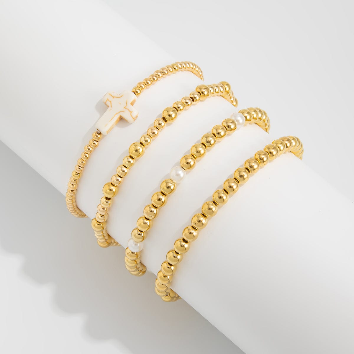 Trendy 4pcs Cross Charm Ball Chain Bracelet Set - ArtGalleryZen