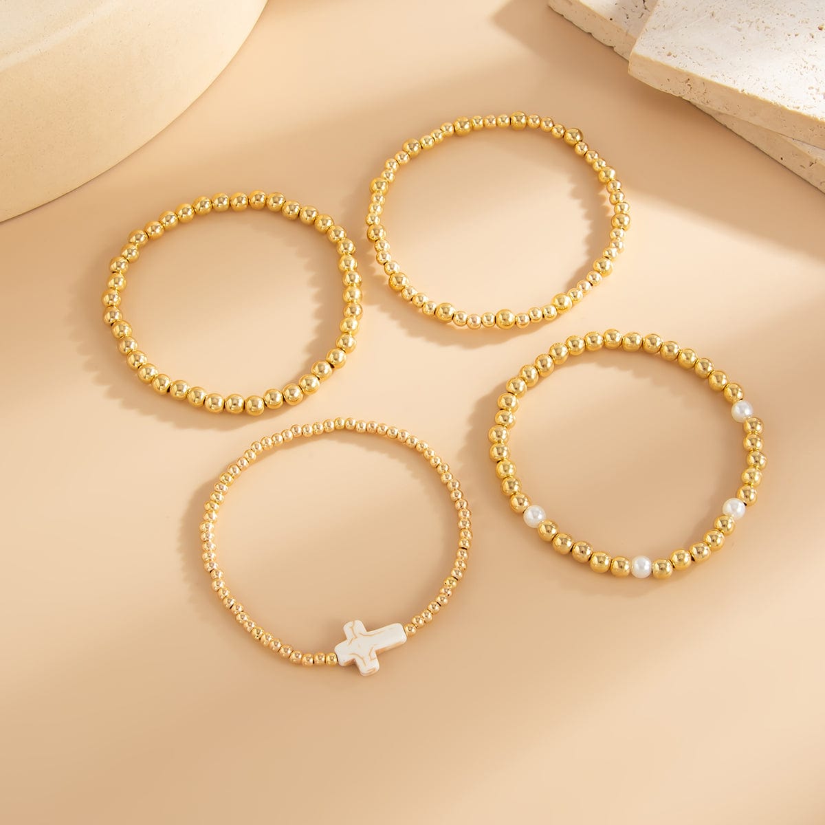 Trendy 4pcs Cross Charm Ball Chain Bracelet Set - ArtGalleryZen