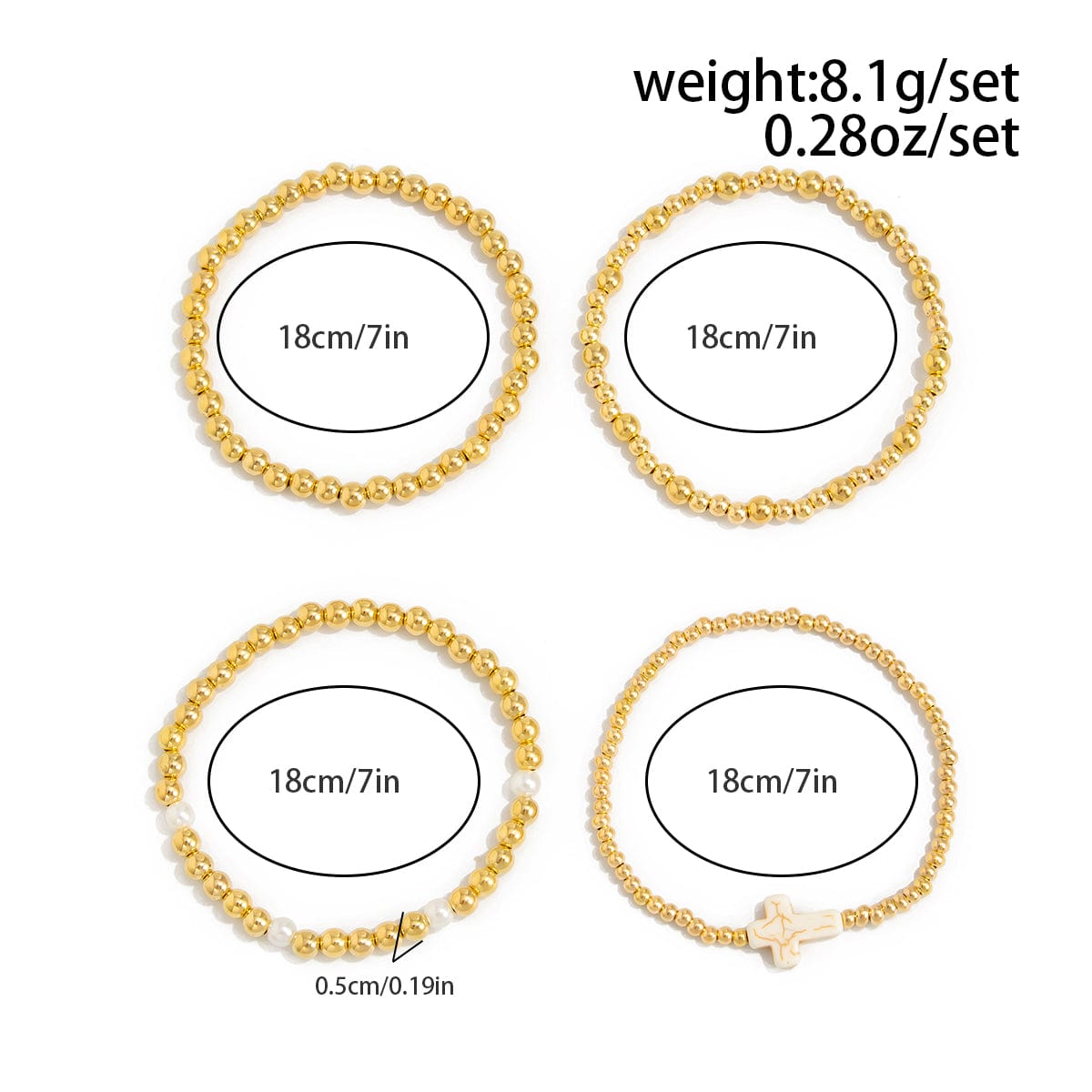 Trendy 4pcs Cross Charm Ball Chain Bracelet Set - ArtGalleryZen