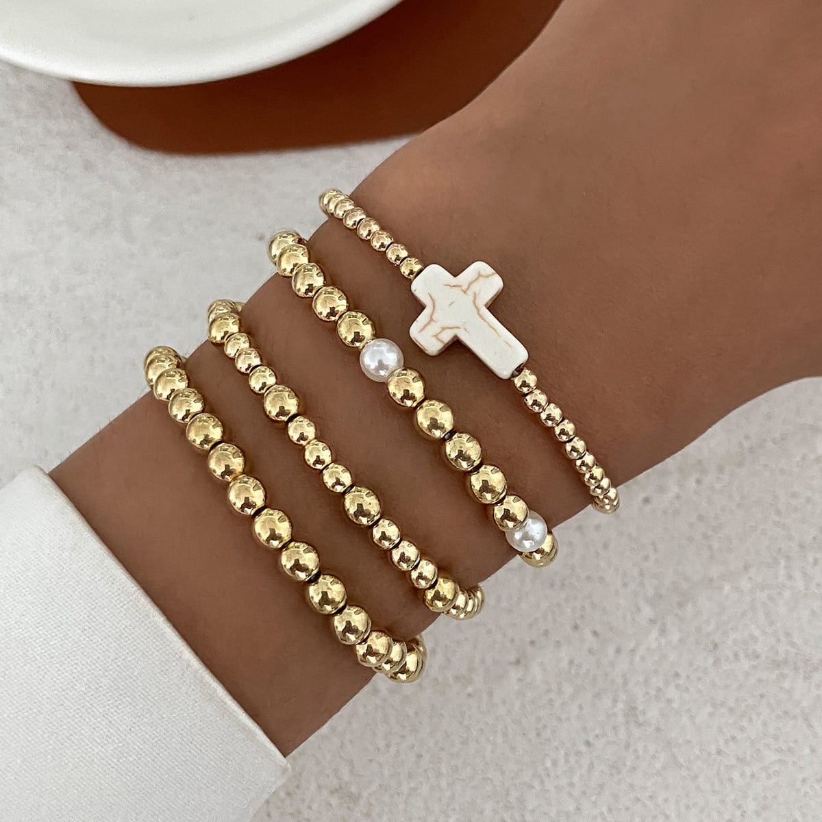 Trendy 4pcs Cross Charm Ball Chain Bracelet Set - ArtGalleryZen