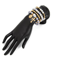 Thumbnail for Trendy 4pcs Pattern Oval Cross Pendant Pearl Blue And White Porcelain Beaded Bracelet Set - ArtGalleryZen