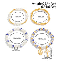 Thumbnail for Trendy 4pcs Pattern Oval Cross Pendant Pearl Blue And White Porcelain Beaded Bracelet Set - ArtGalleryZen