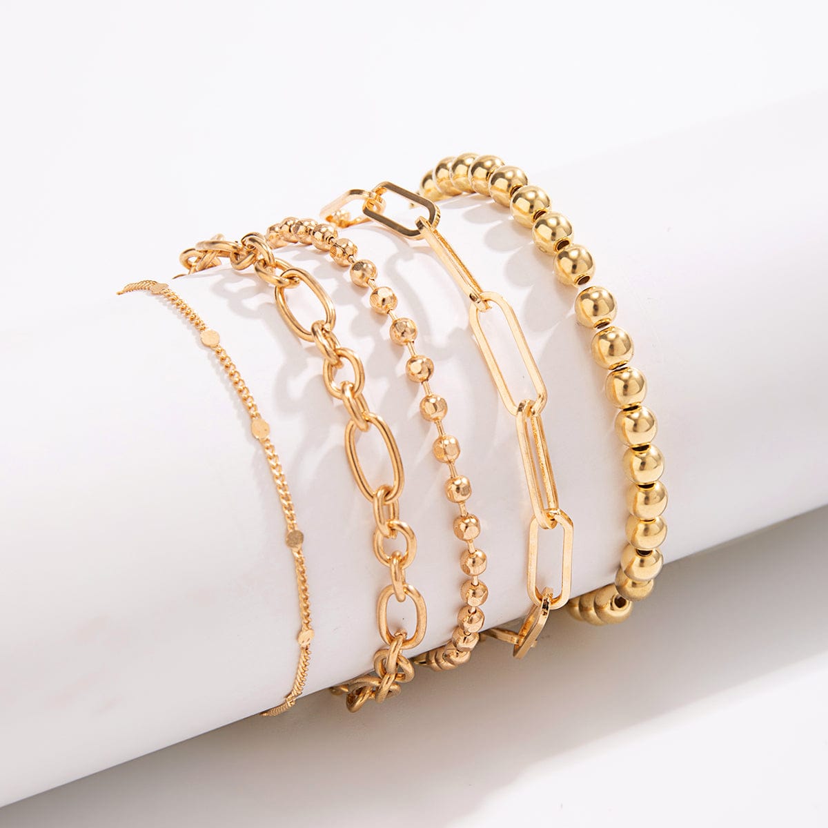 Trendy 5pcs Gold Plated Ball Chain Bracelet Set - ArtGalleryZen