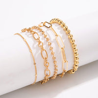 Thumbnail for Trendy 5pcs Gold Plated Ball Chain Bracelet Set - ArtGalleryZen