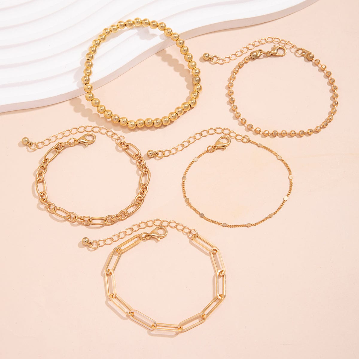 Trendy 5pcs Gold Plated Ball Chain Bracelet Set - ArtGalleryZen