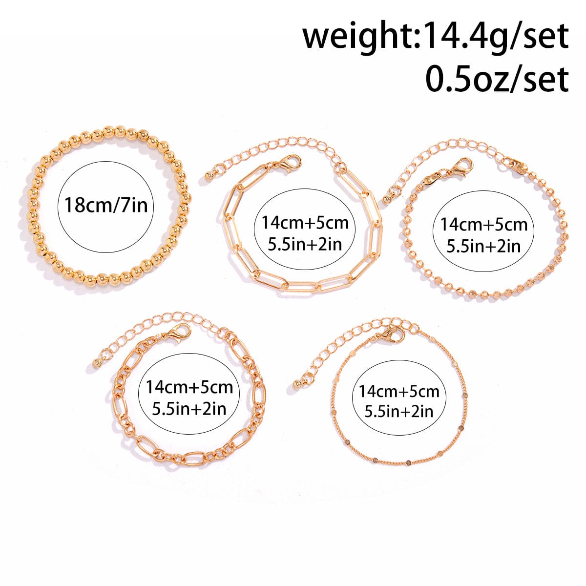 Trendy 5pcs Gold Plated Ball Chain Bracelet Set - ArtGalleryZen