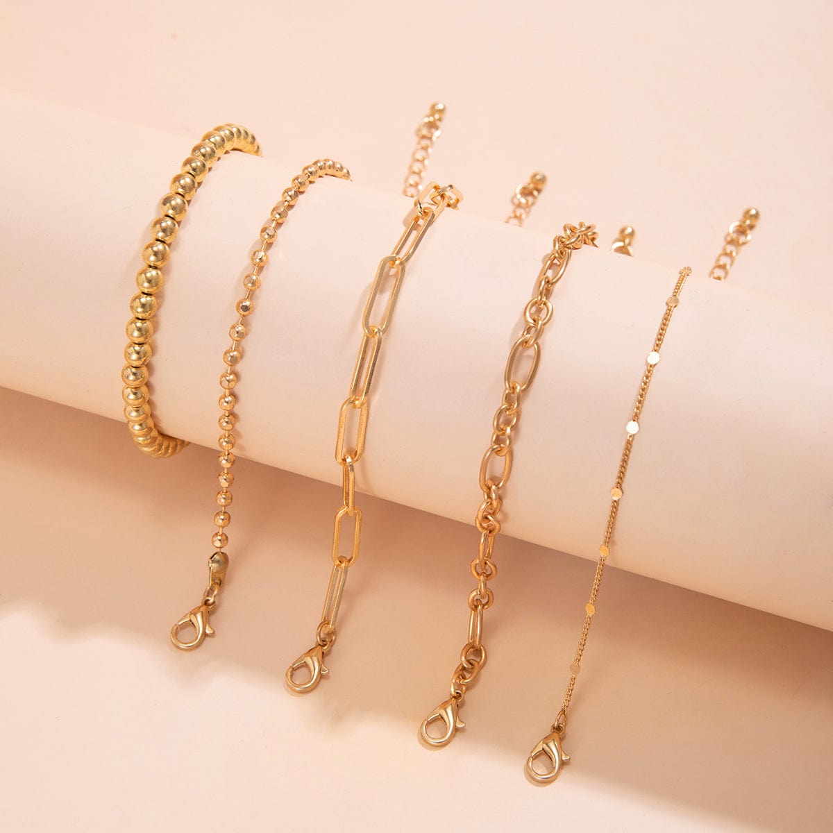 Trendy 5pcs Gold Plated Ball Chain Bracelet Set - ArtGalleryZen