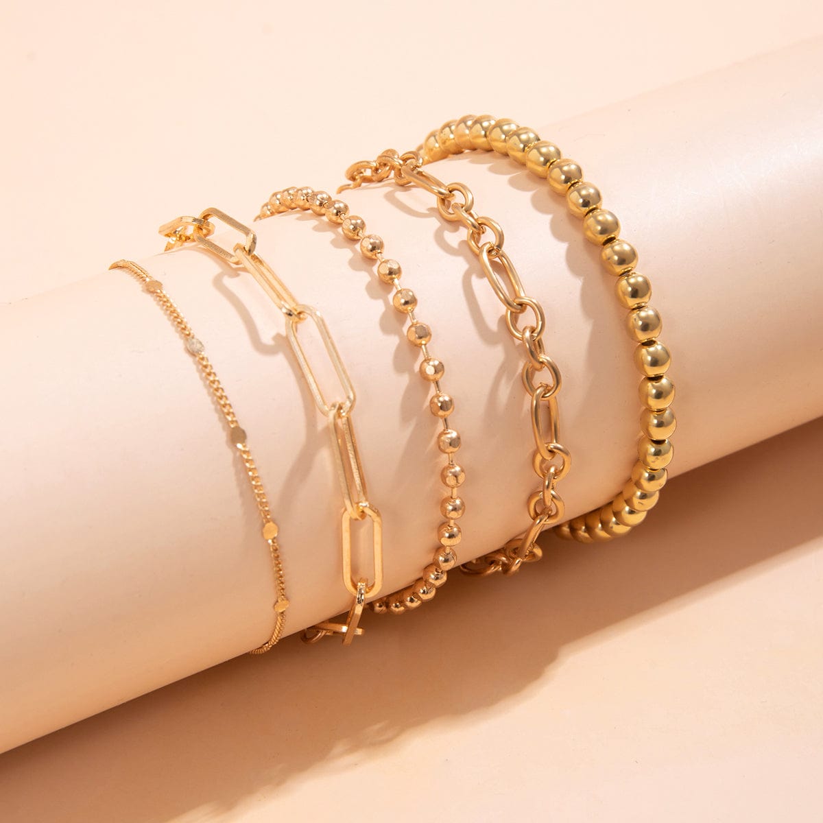 Trendy 5pcs Gold Plated Ball Chain Bracelet Set - ArtGalleryZen