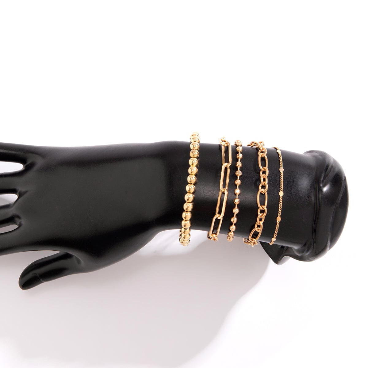 Trendy 5pcs Gold Plated Ball Chain Bracelet Set - ArtGalleryZen