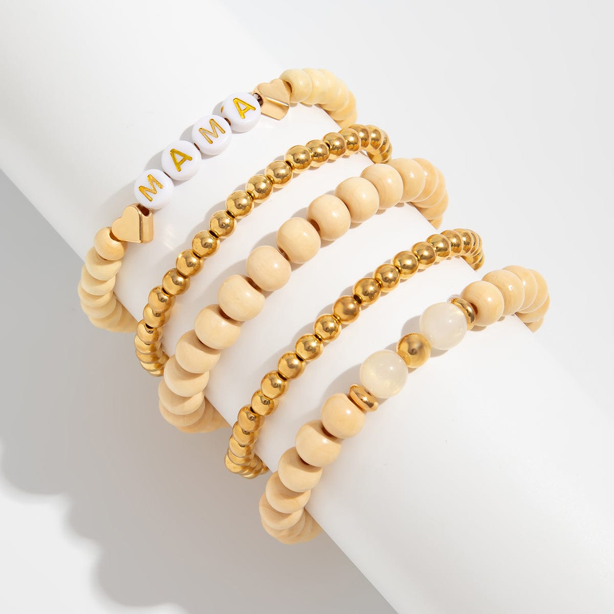 Trendy 5pcs Letter Wood Beaded Mother's Day Bracelet Set - ArtGalleryZen