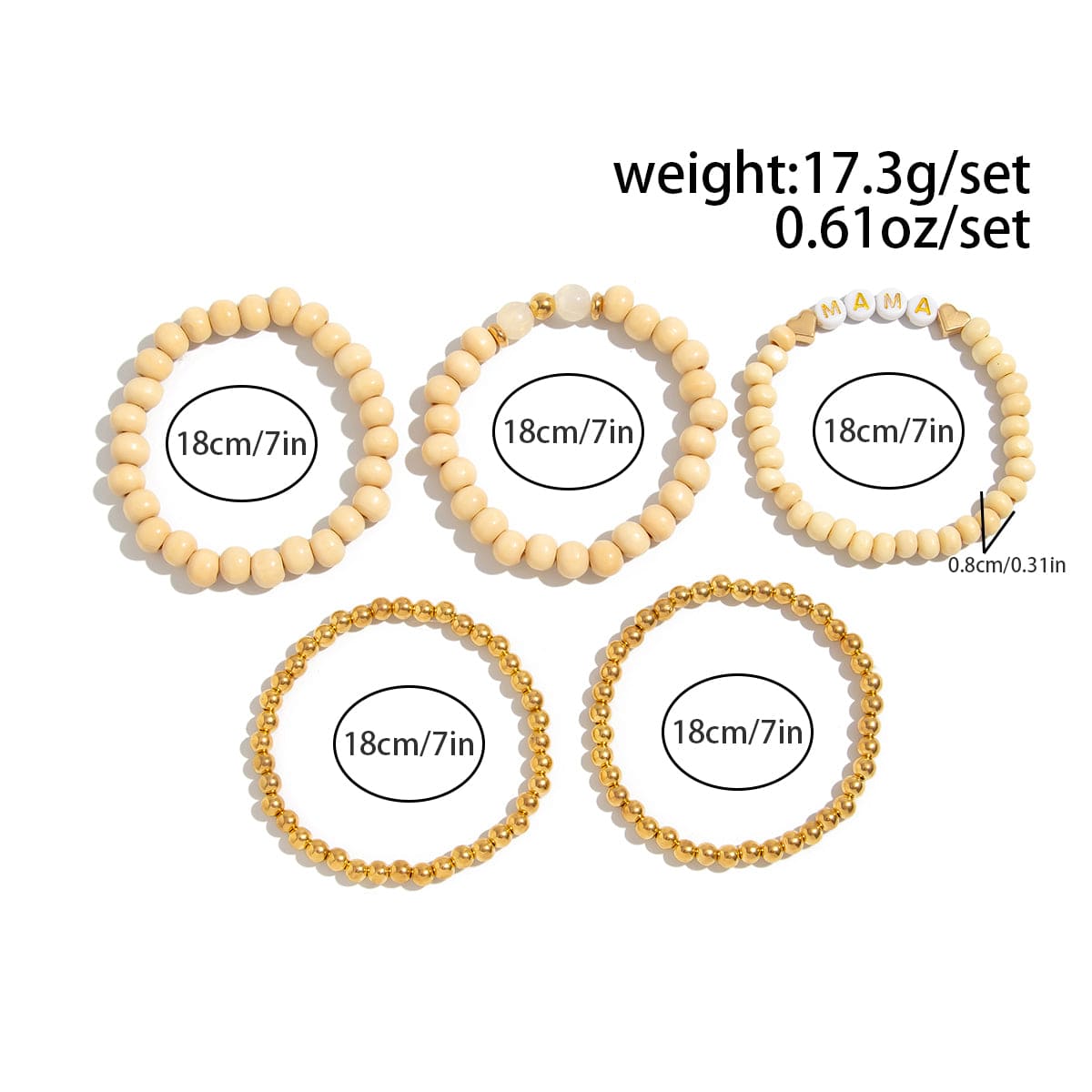 Trendy 5pcs Letter Wood Beaded Mother's Day Bracelet Set - ArtGalleryZen