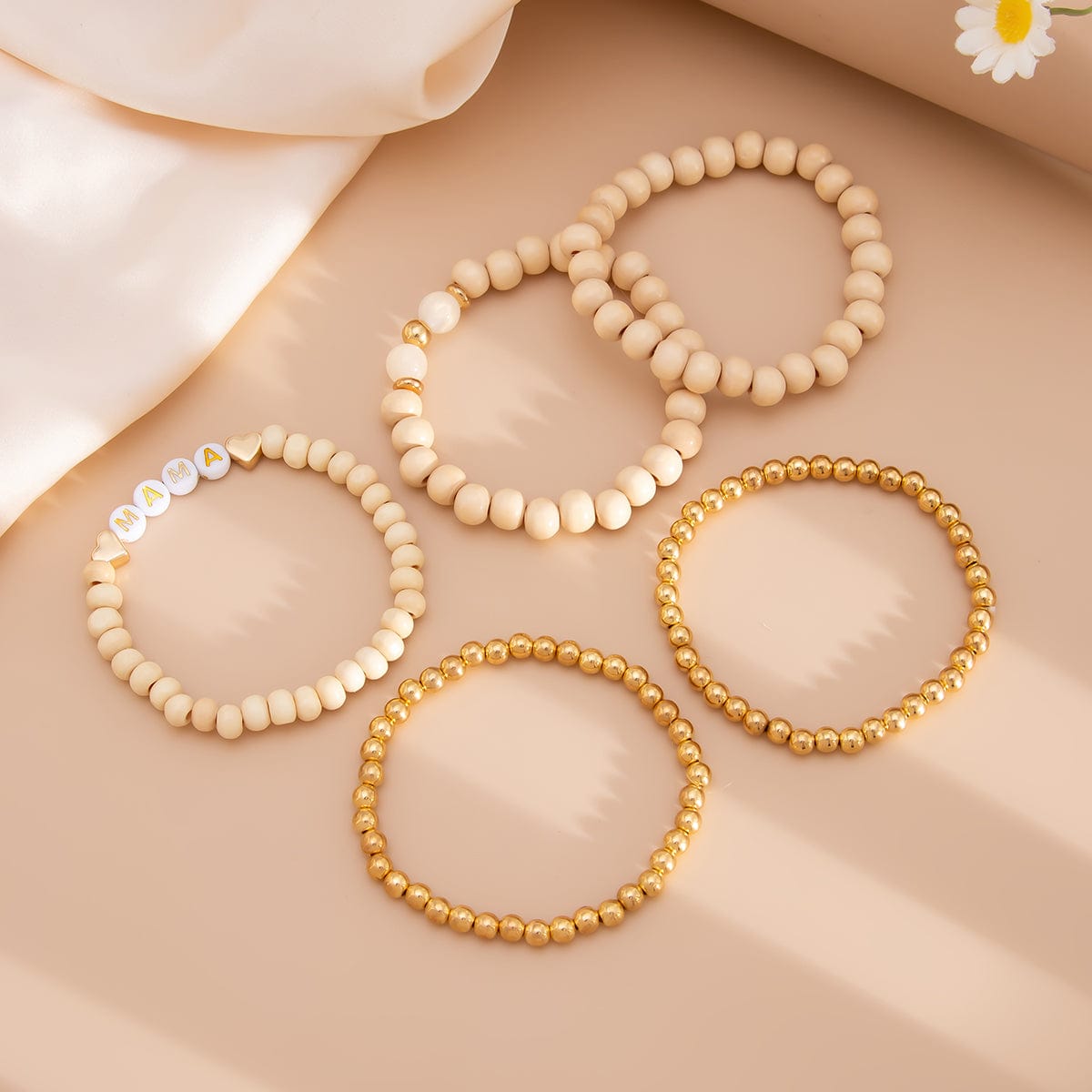 Trendy 5pcs Letter Wood Beaded Mother's Day Bracelet Set - ArtGalleryZen