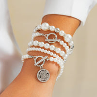 Thumbnail for Trendy 5pcs Toggle Clasp Love Round Disk Charm Pearl Chain Bracelet Set