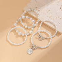 Thumbnail for Trendy 5pcs Toggle Clasp Love Round Disk Charm Pearl Chain Bracelet Set