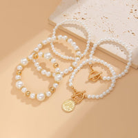 Thumbnail for Trendy 5pcs Toggle Clasp Love Round Disk Charm Pearl Chain Bracelet Set