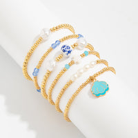 Thumbnail for Trendy 6pcs Enamel Shell Charm Pearl Crystal Ceramic Beaded Bracelet Set - ArtGalleryZen